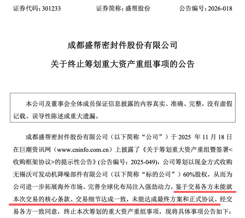 盛帮股份,重大资产重组终止